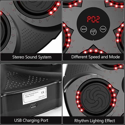 Music Boxing Machine Home Wall Mounted Electronic Boxing Machine Black, Portable Smart Bluetooth Lights Musical Boxing Machine, Home Kids Adult Boxing Training, Stress Release