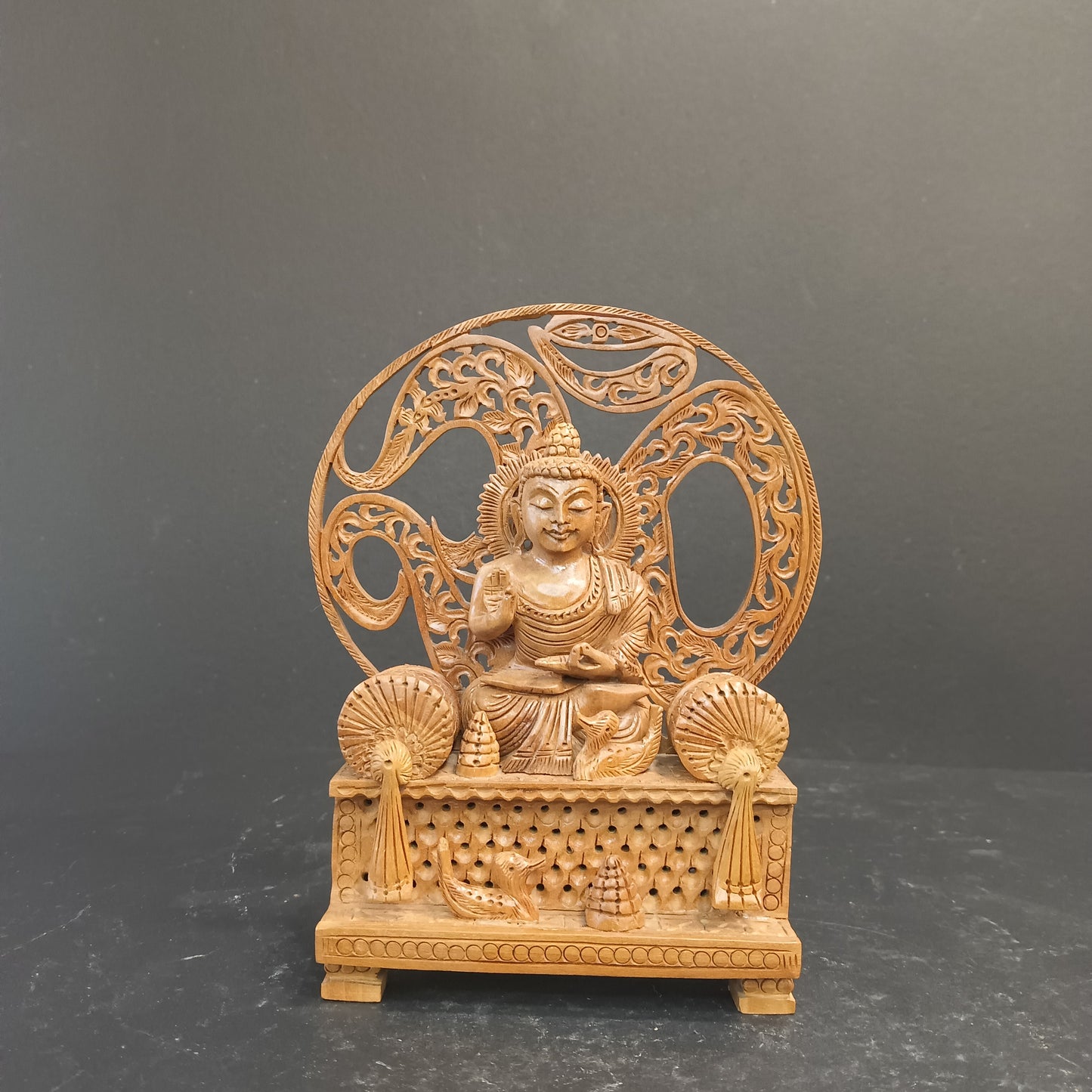 Wooden God Figure on Box Jali W/Om-G.Budha