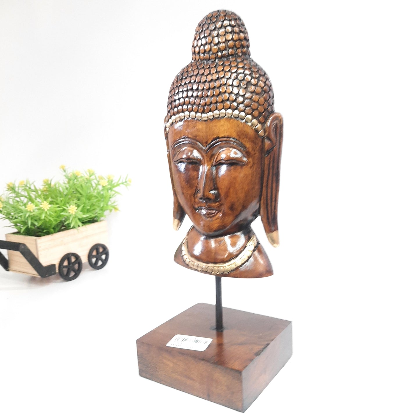 Wooden Gautam Buddha Bust on Base