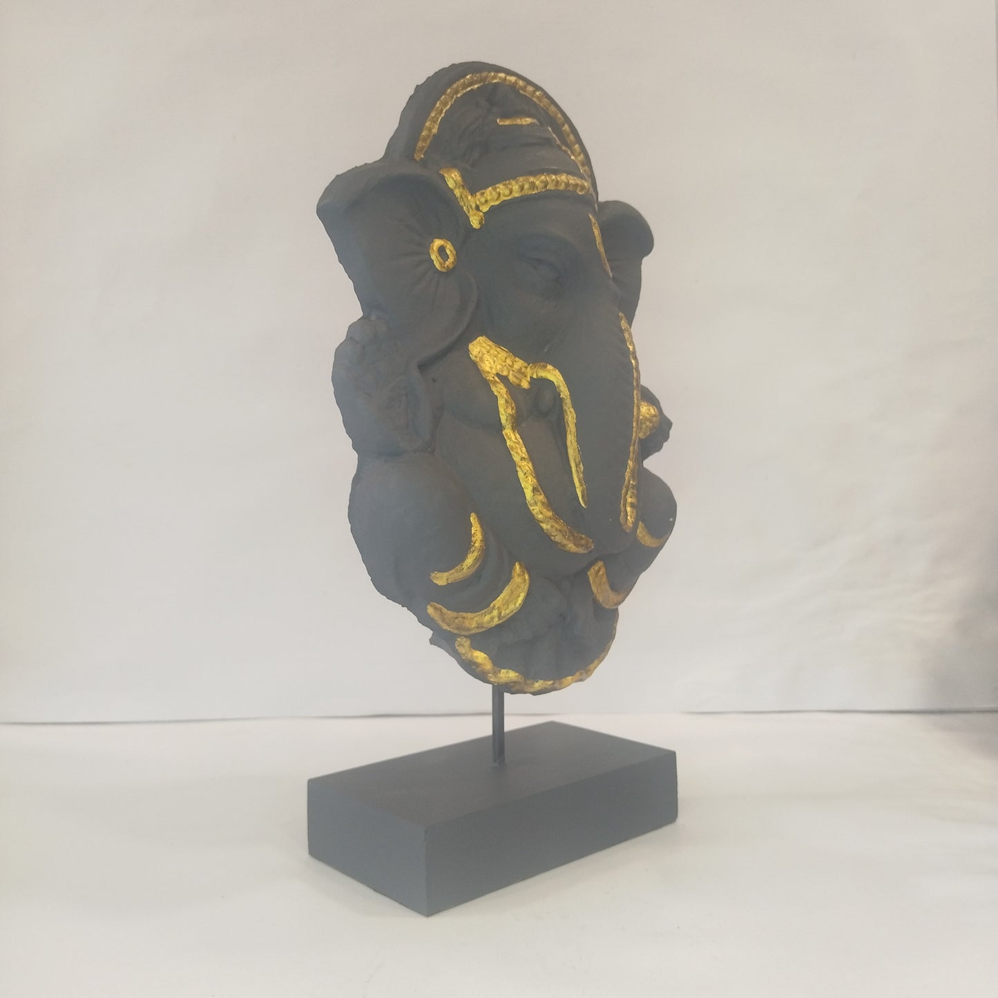 Paper Machie Ganesh on Base Wooden Black Gold Finish