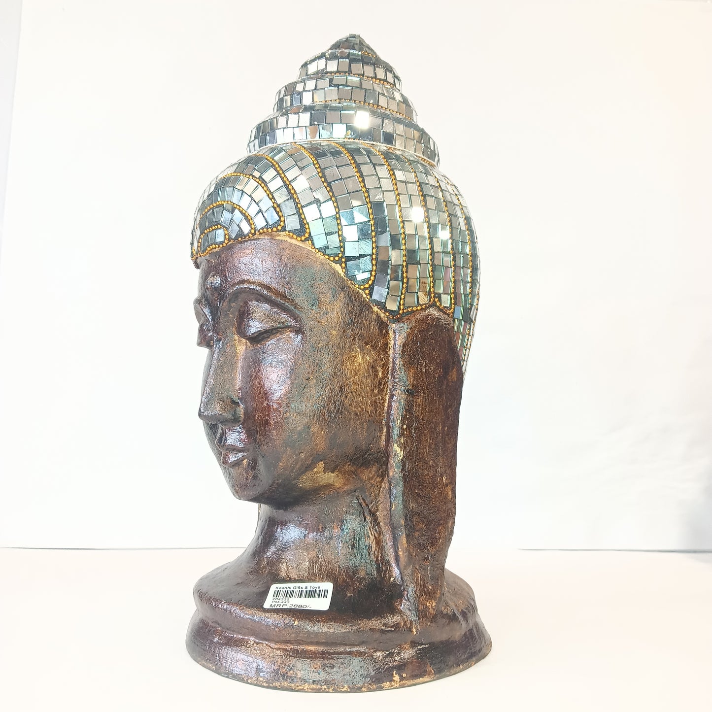 Gautham Buddha With Mirror Work With Golden Bronze Texture