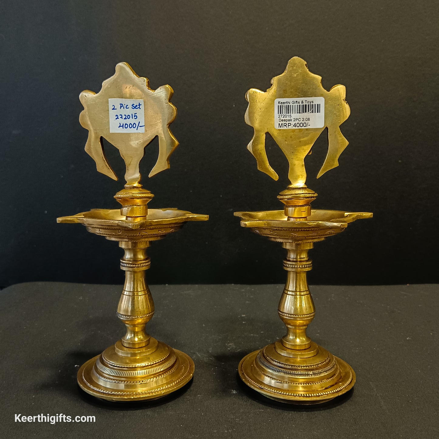Shanku and chakra Diya stands 2 piece set brass antique