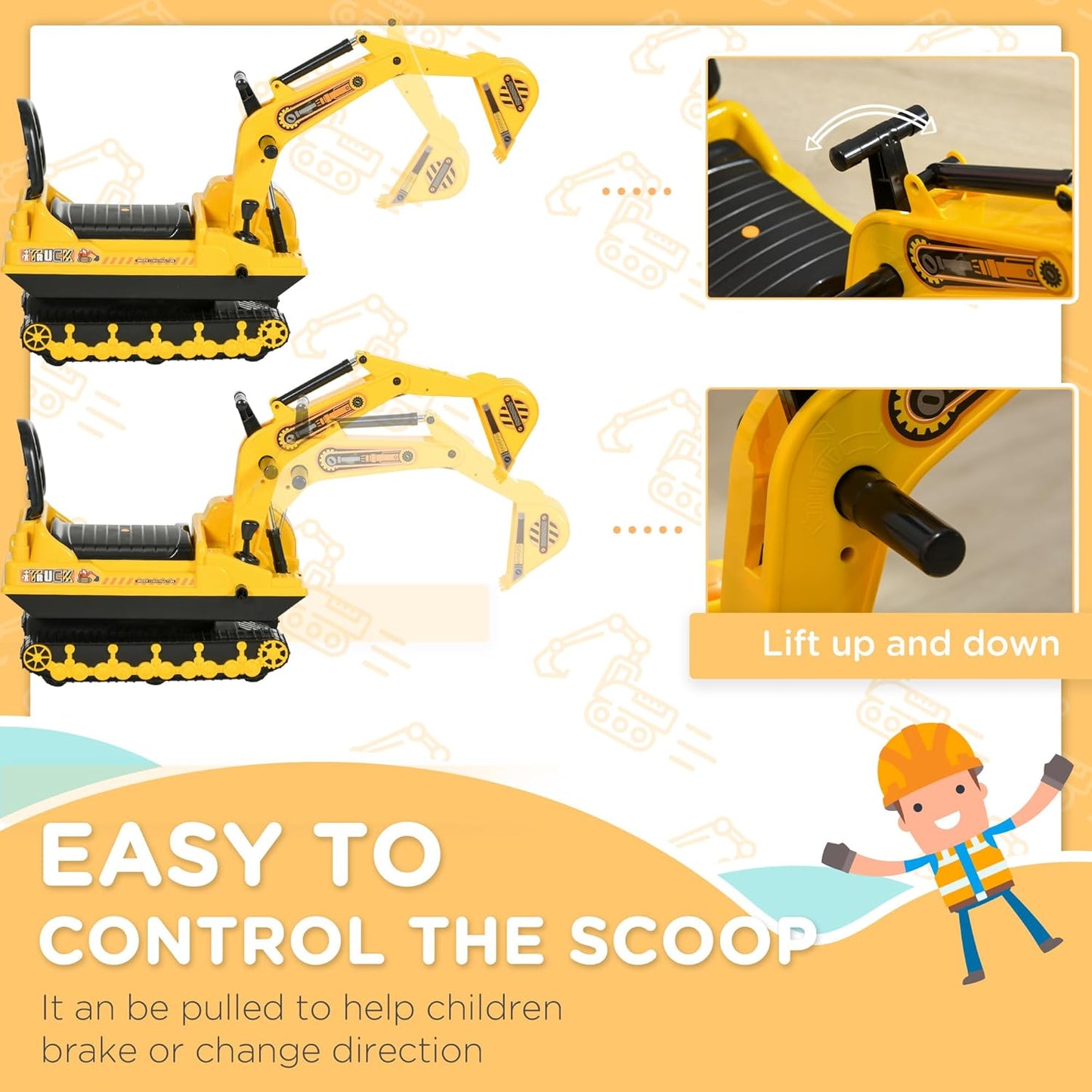 Excavator Ride on Toy Tractors Digger Movable Scooter Walker Pretend Play Toddler