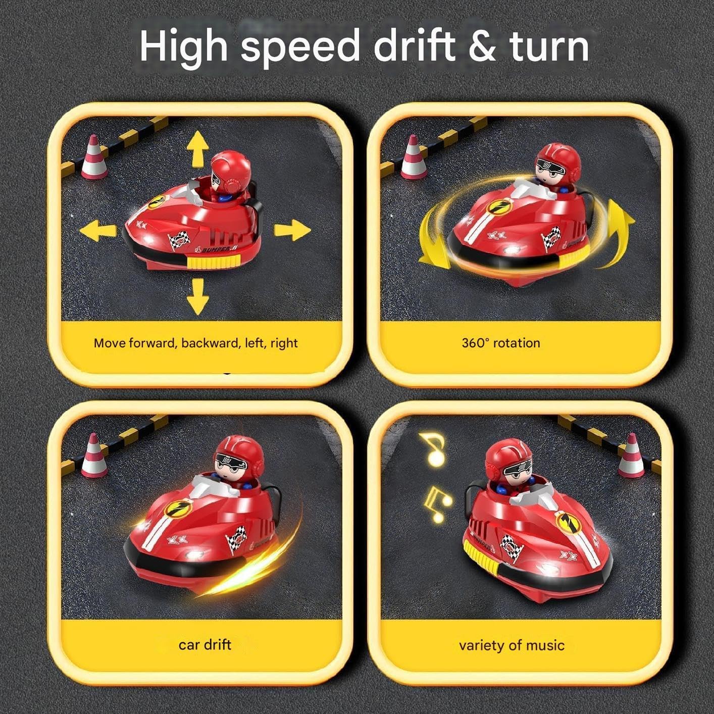Two player RC Bumper Car 360° Spin, LED Lights, Durable Design