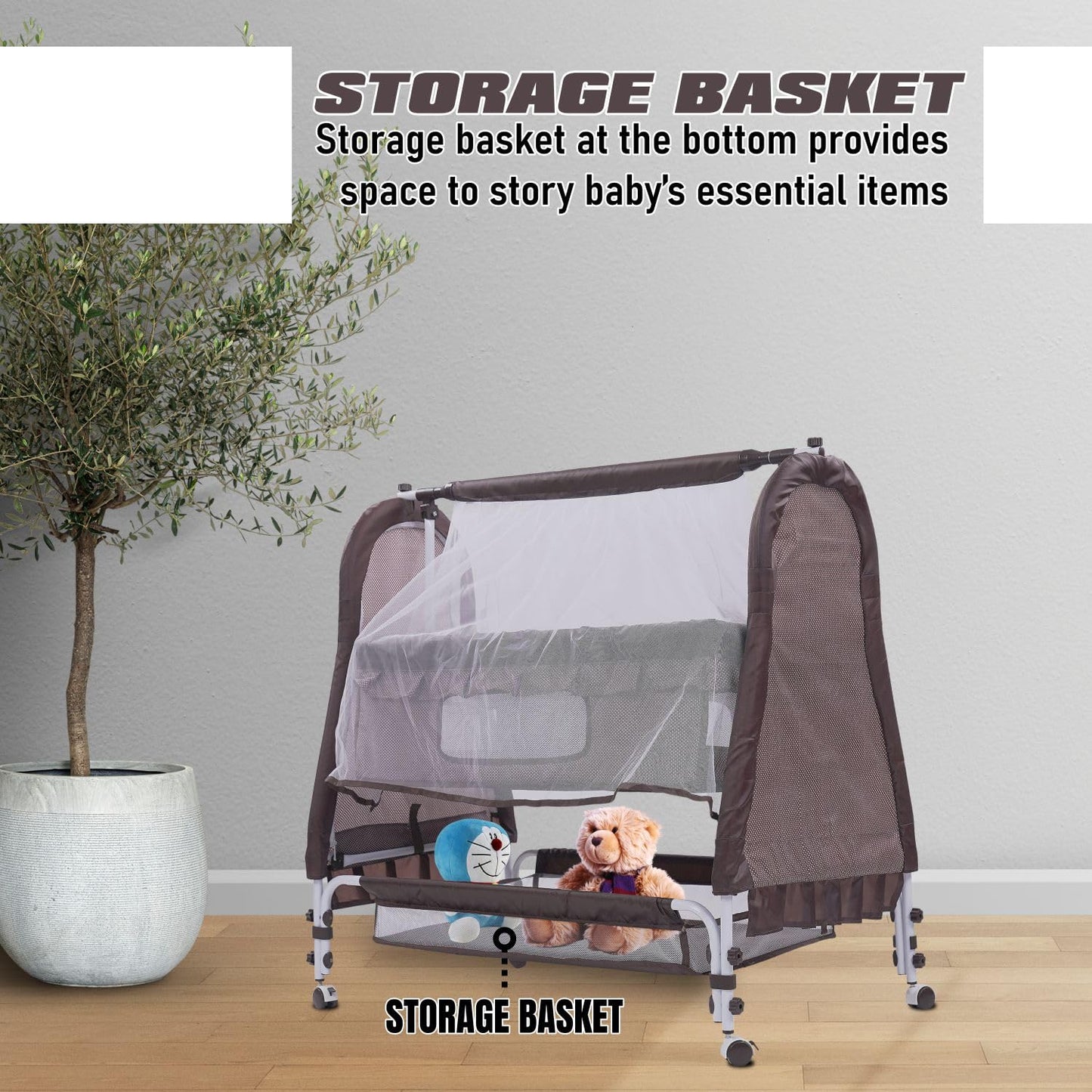 New Born Baby Cradle Jhula/Palna/Bed/Baby Bedding with Mosquito Protection Net, Mattress & Wheels