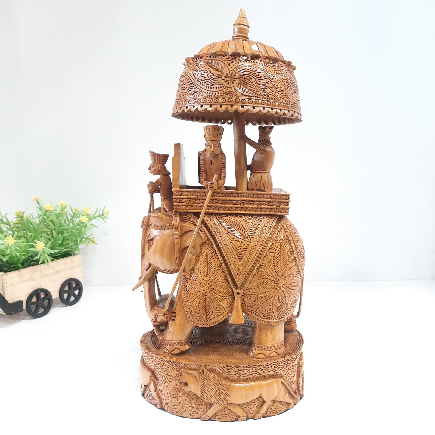 Wooden Amb. Oval Carved With Lion on Trunk
