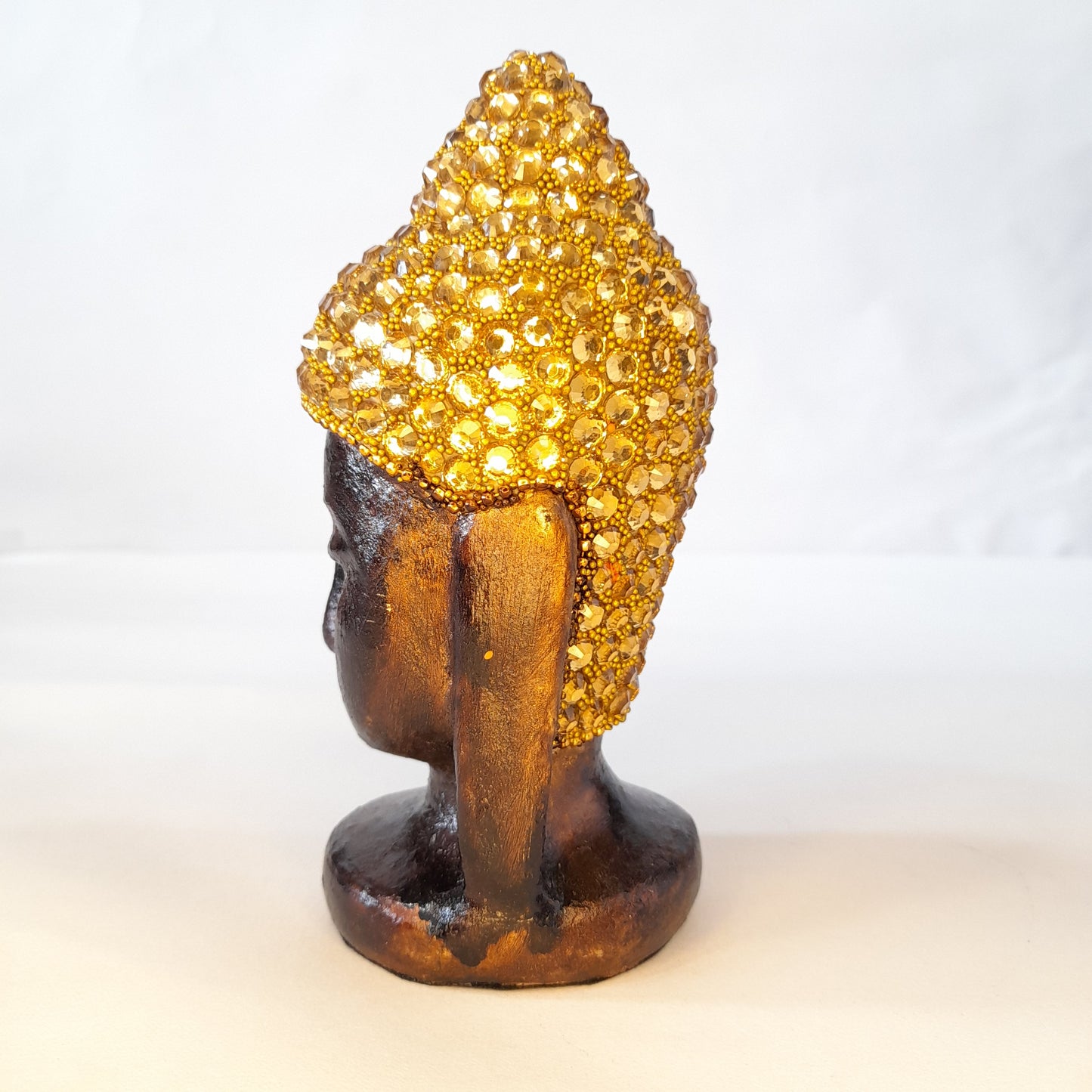 Paper Mache Gautam Buddha Head Gold Chitton Work Golden Brown Texture