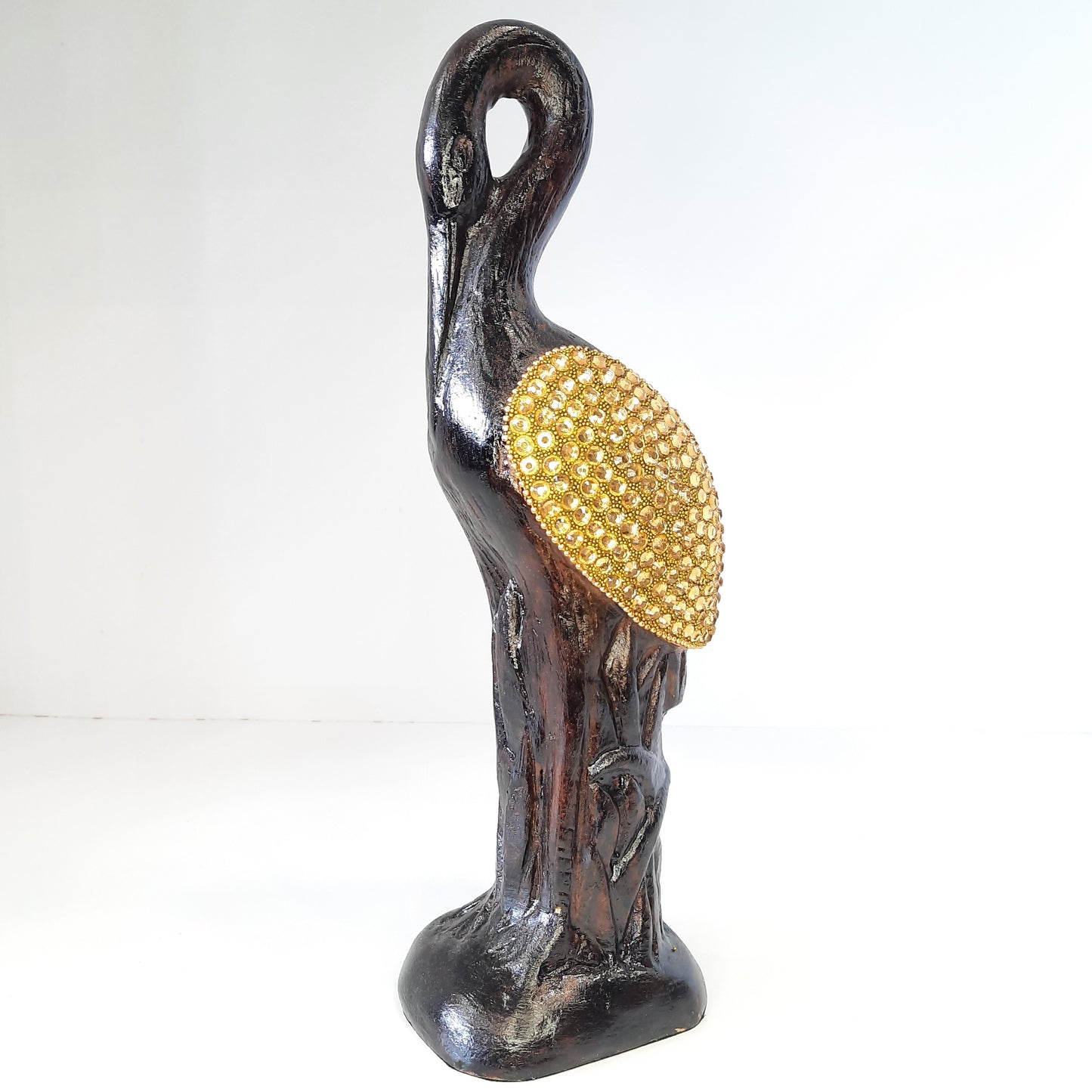 Paper Machie Swan Neck Down Wood Gold Chitton Wood Golden Bronze Tex