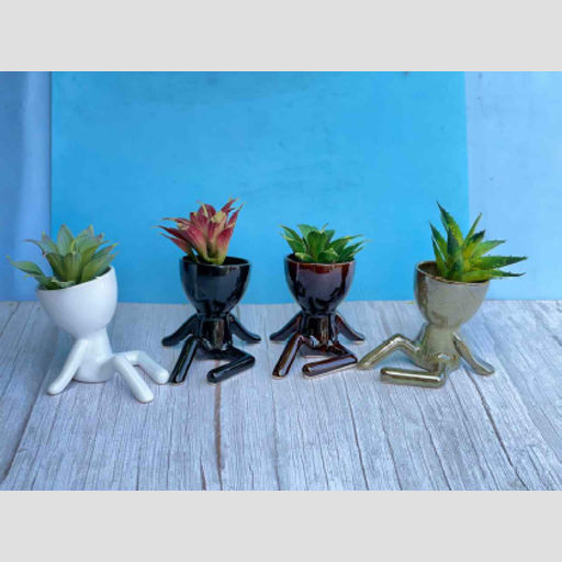 Artificial Succulent Plants with Creative Human Shaped Ceramic Pots Cute Cactus Pots Fake Plants Flower Pots Mini Potted Succulents Decor for Home Office Decor