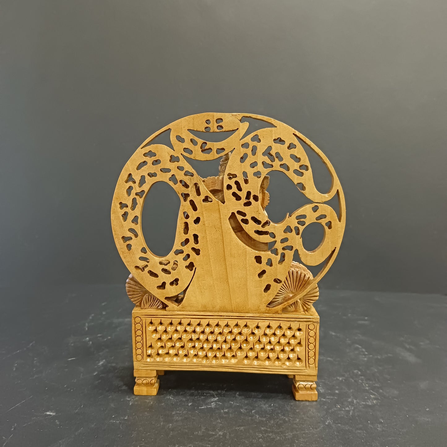 Wooden God Figure on Box Jali W/Om