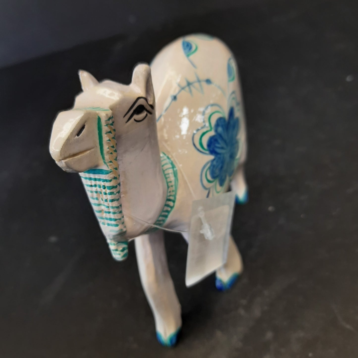 Wooden Camel W/Blue Flower Paint