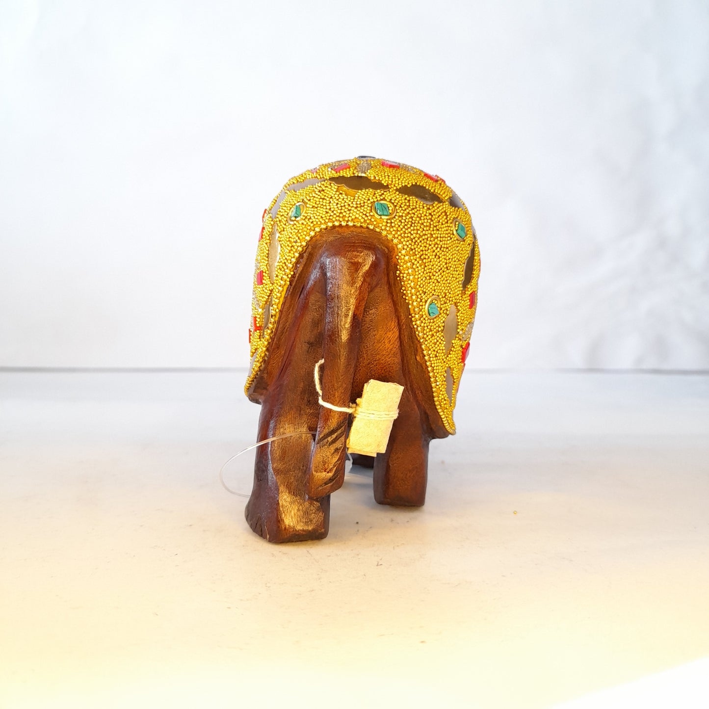 Wooden Elephant T.D G. Microbead And Brass Chip Texured