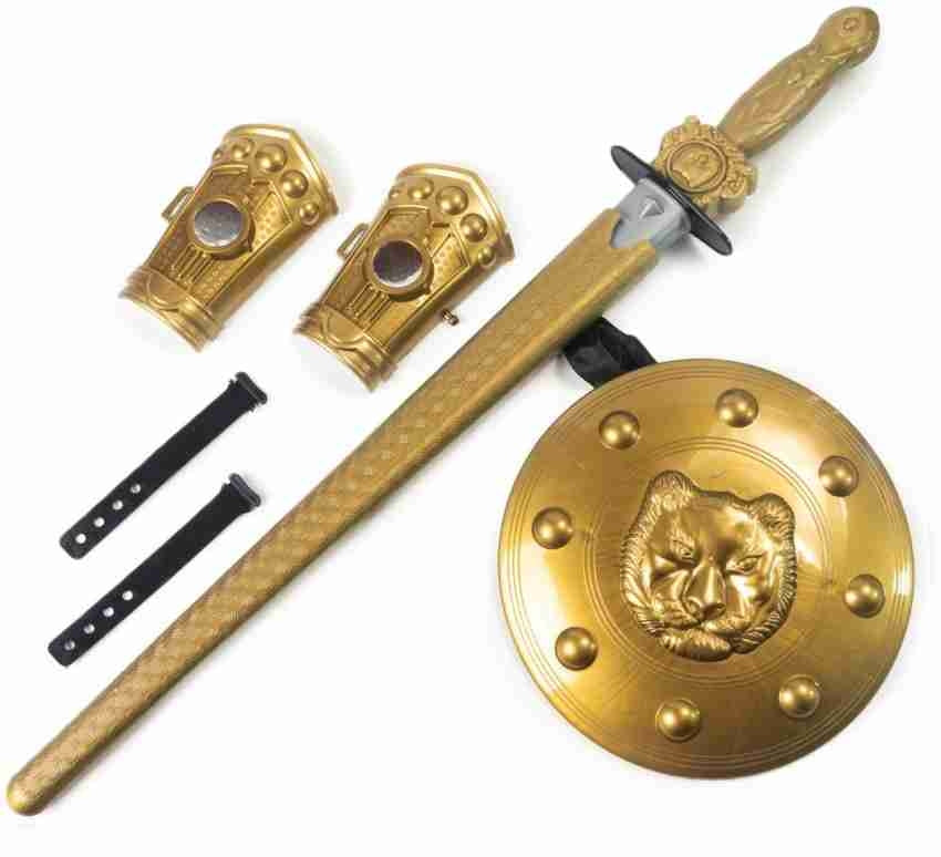 Ratnas Mighty Sword Set with Guards for Kids 1 Sword 55 cm 1 Sword Cover Waist Belt 2 Arm Guards and 1 Guard Gold