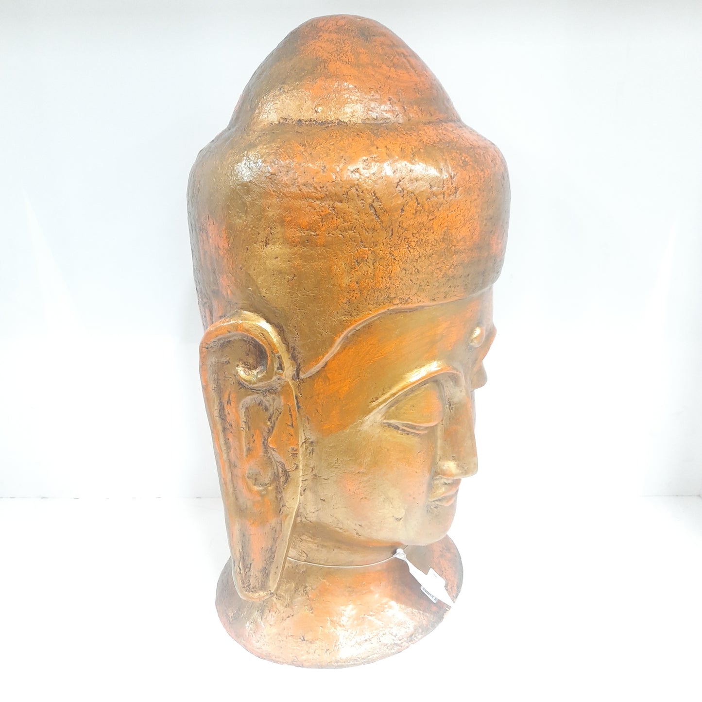 Paper Machie Gautam Buddha Head Wood Orange Golden Finish