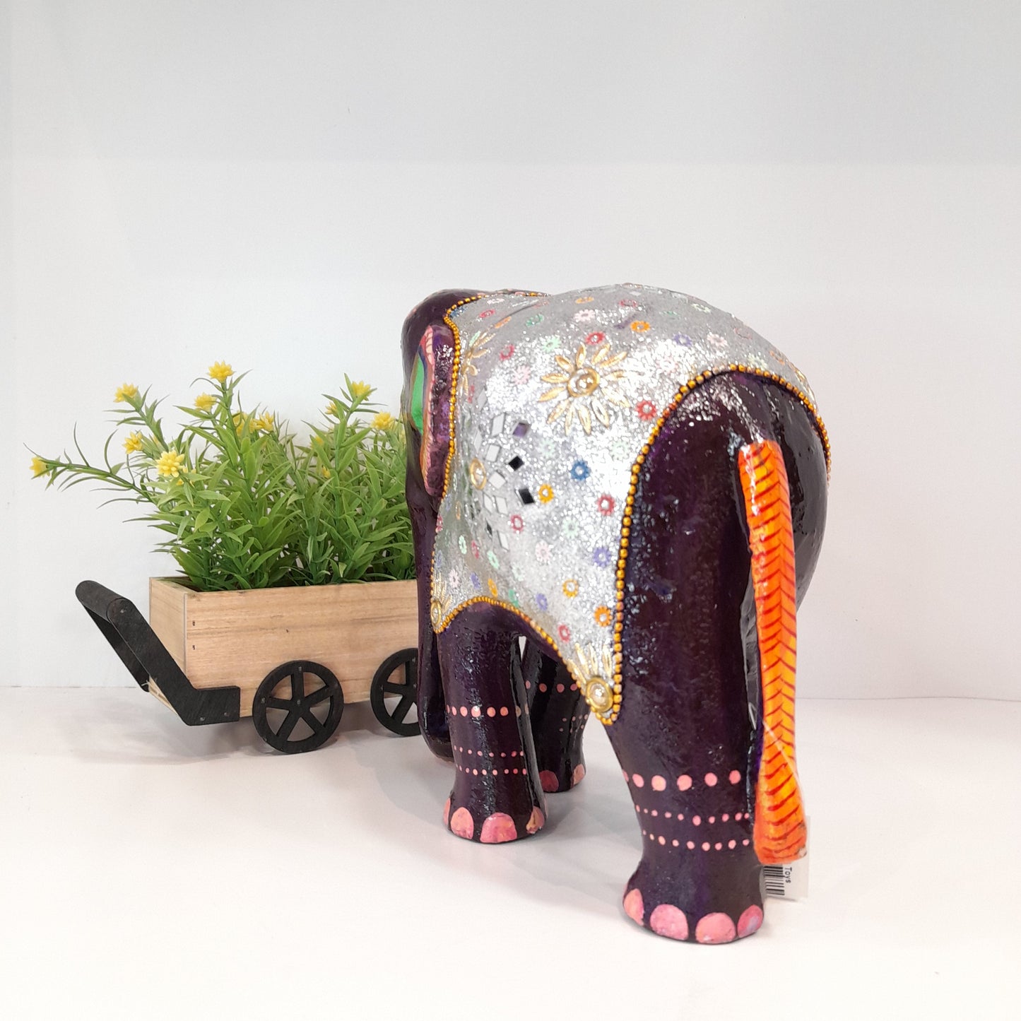 Resin Elephant W/Black Micro Beads With White Beads