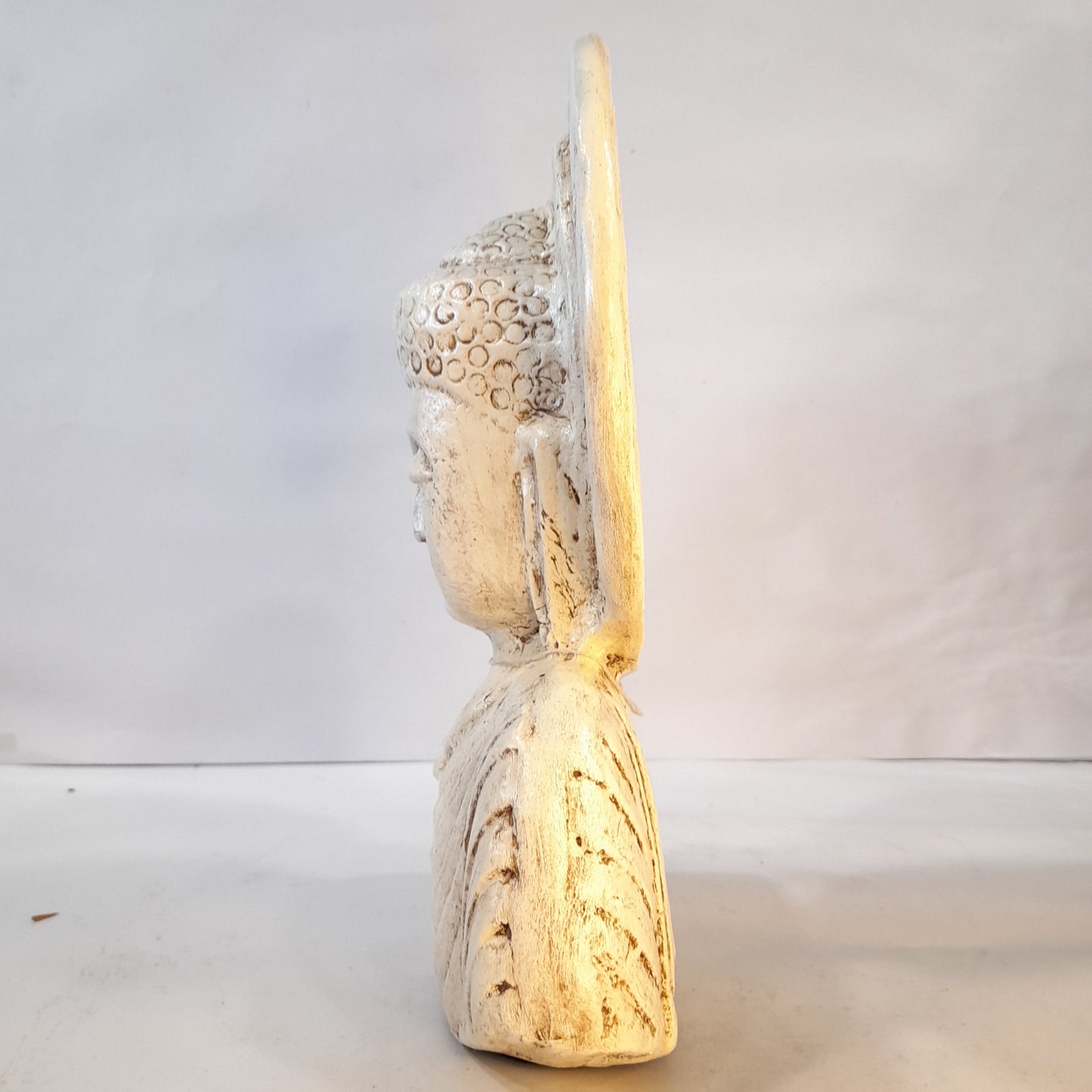 Paper Machie Gautam Buddha Bust on Base Wood White old Finish