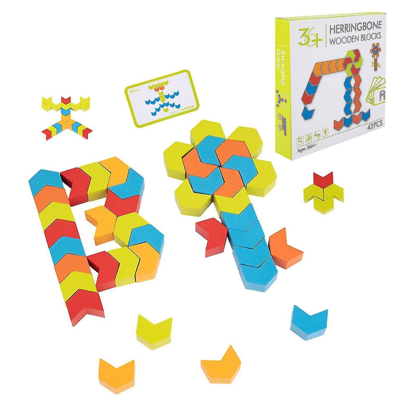 Wooden 42 PCS Geometric Shape Blocks Learning Puzzle Game For Kids Learning and Brain Development