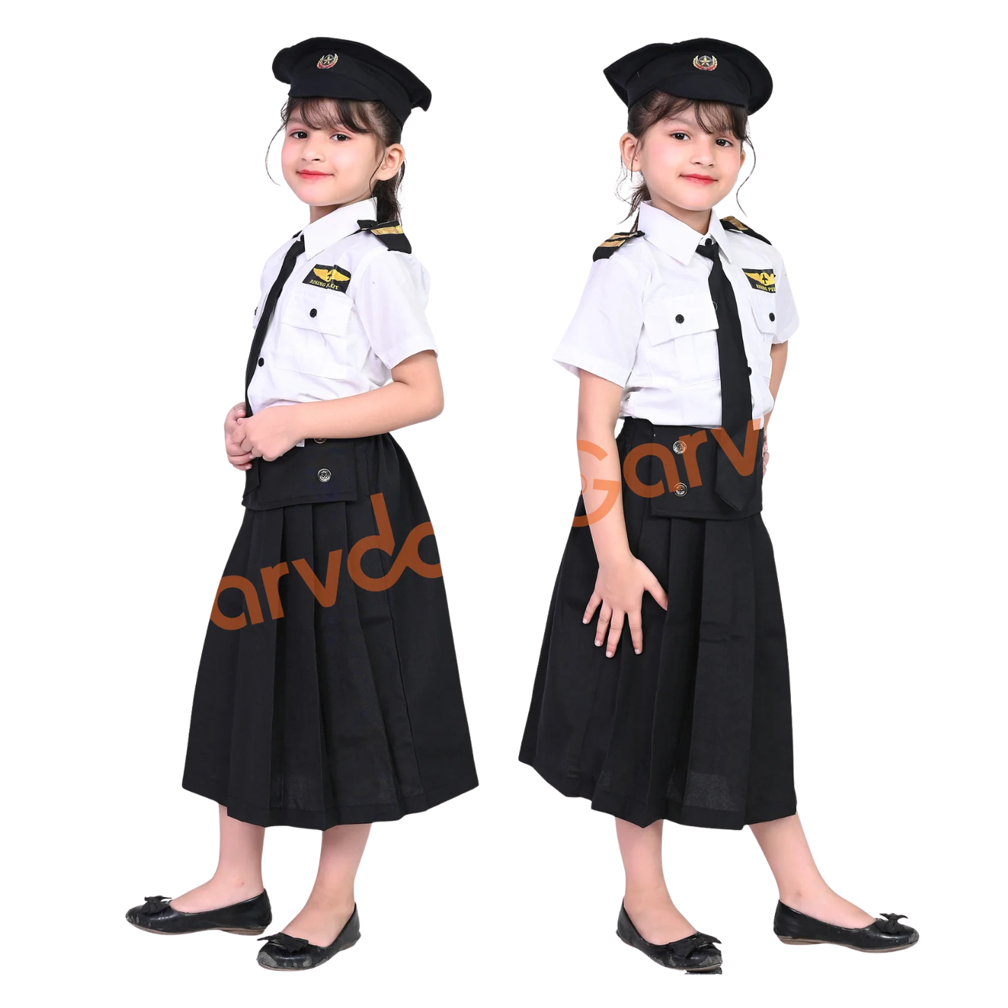 Pilot Costume full Set (Shirt, Skirt,Tie and Cap) For Girls