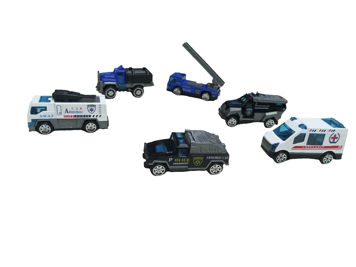 High speed Alloy Model superior performance DIE-CAST SERIES" toy car set featuring various emergency vehicles.
