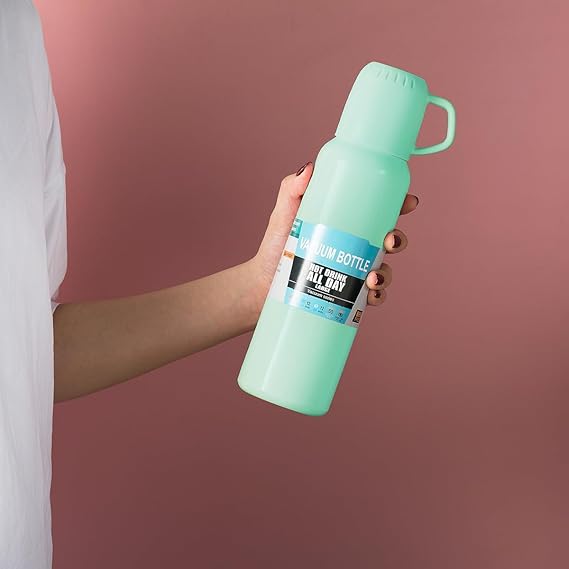 Vacuum Insulated Flask with Cup for Hot and Cold Drinks Reusable Thermal Flasks Insulated Leakproof for Travel Camping Hiking Women Gifts