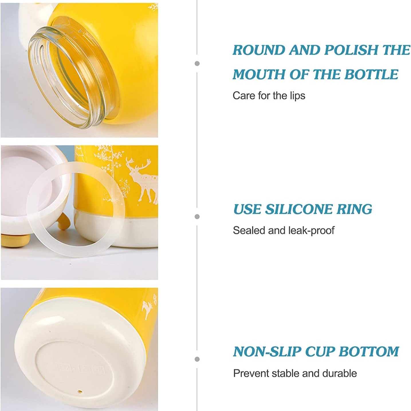 Double Wall Reusable Leak Proof Water Bottle with Lid Insulated Glass Water Bottle for Kids