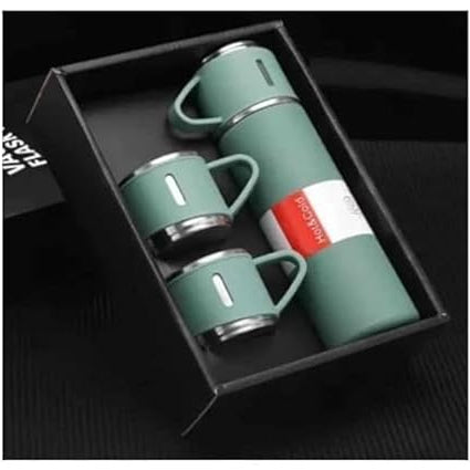 Double Wall Stainless Steel Thermo 500ml Vacuum Insulated Bottle Water Flask Gift Set with Two Cups Hot & Cold