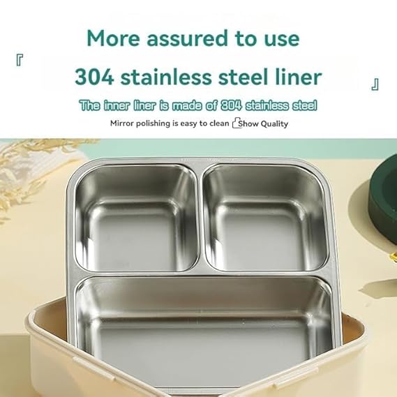 Lunch Box for Kids 2-Layer Stainless Steel Tiffin with Tray, Small Container & Spoon | BPA-Free |Leak-Proof Lunchbox for School & Travel