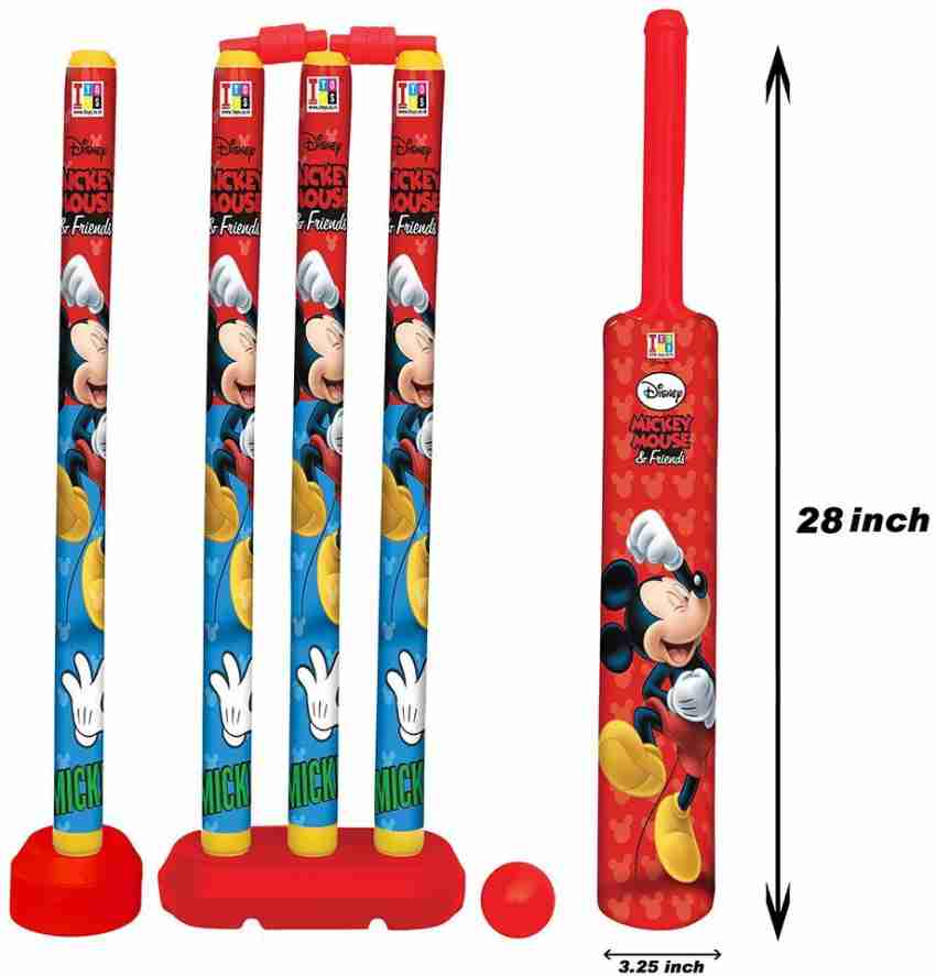 Cricket Combo Set of 1 Bat Ball and 3 Wickets Outdoor and Indoor Sports Game Toy for kids with Cartoon characters