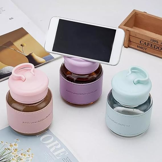 Mini Portable Small water bottle with Mobile Phone Stand with High Temperature and Explosion glass bottle