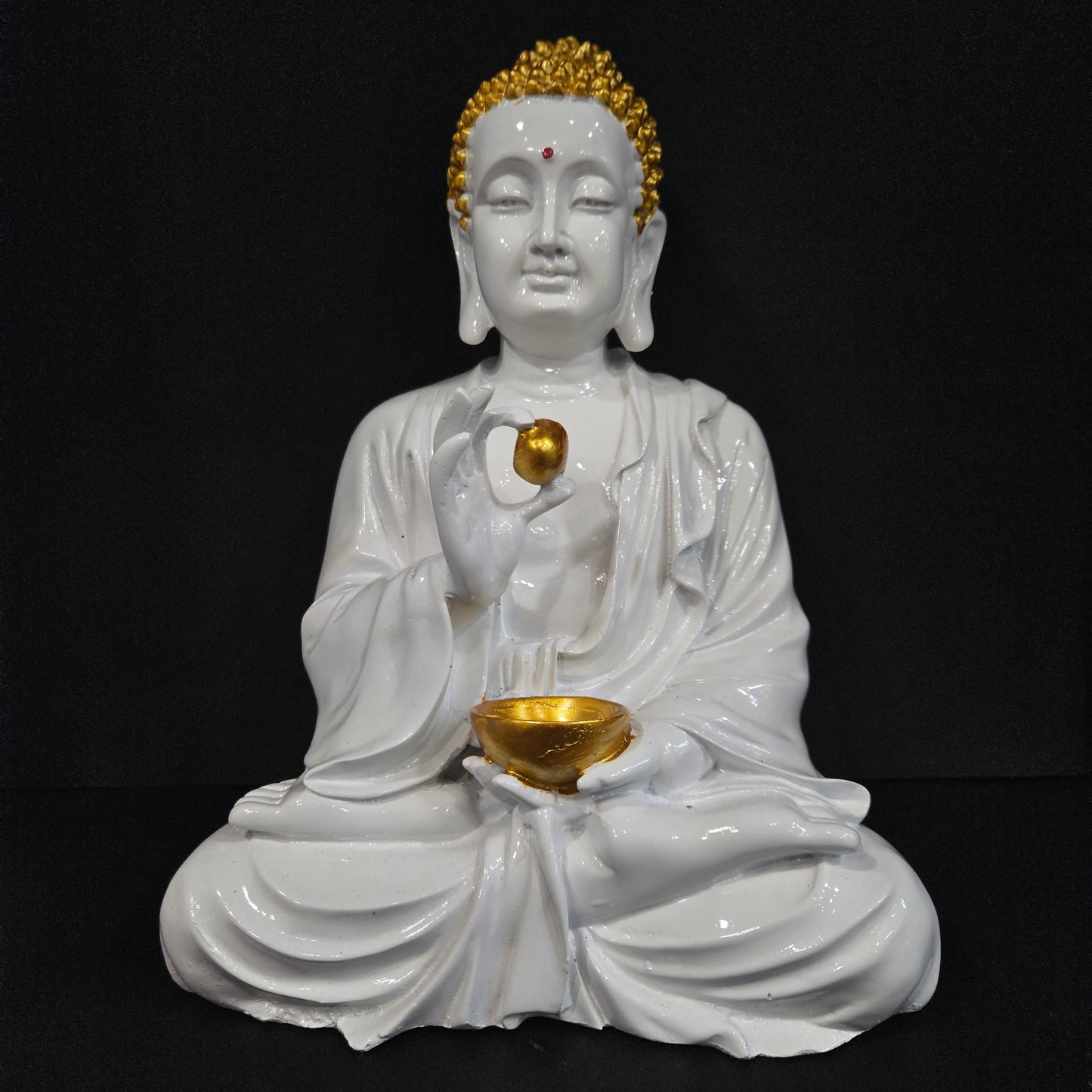 Buddha Statue for Home Decor Diwali Office Corporate Gift Meditation Showpiece Figurine White Gold