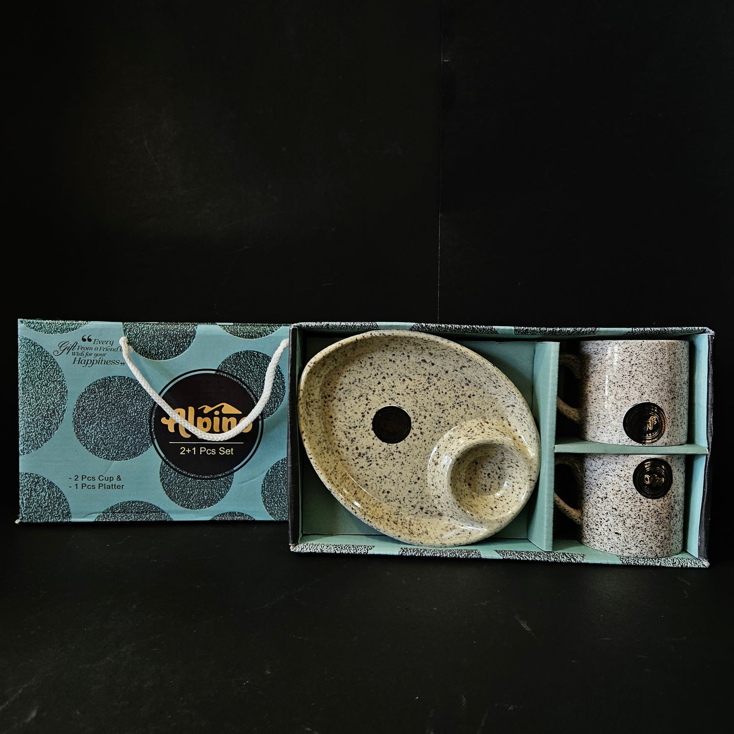 Alpino ceramic 2pieces cups & 1 piece platter with Sauce dip slot