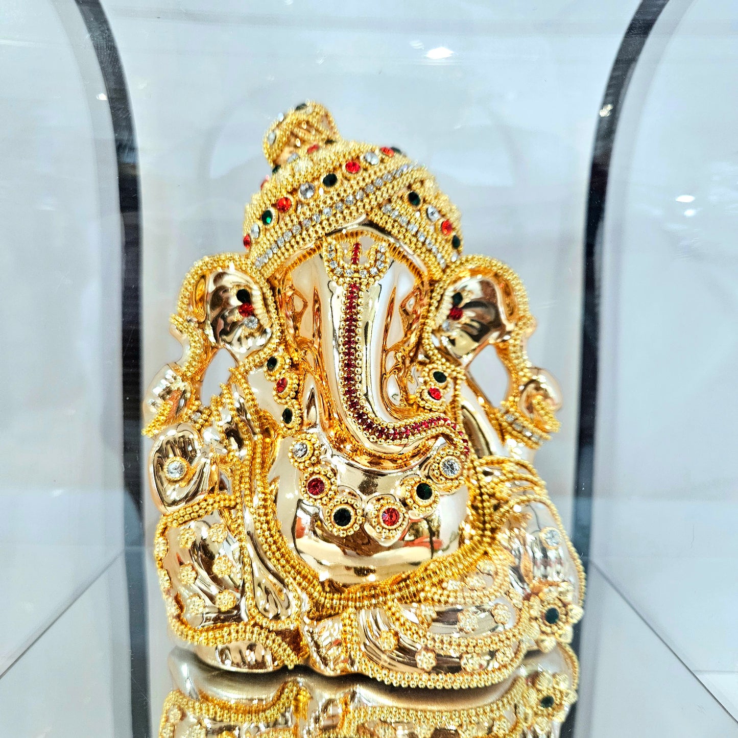 Imported 24carat Gold Plated Cabin Idol with stones Decorated of Ganesha with Full Decorate for Puja Room Or Home Decor