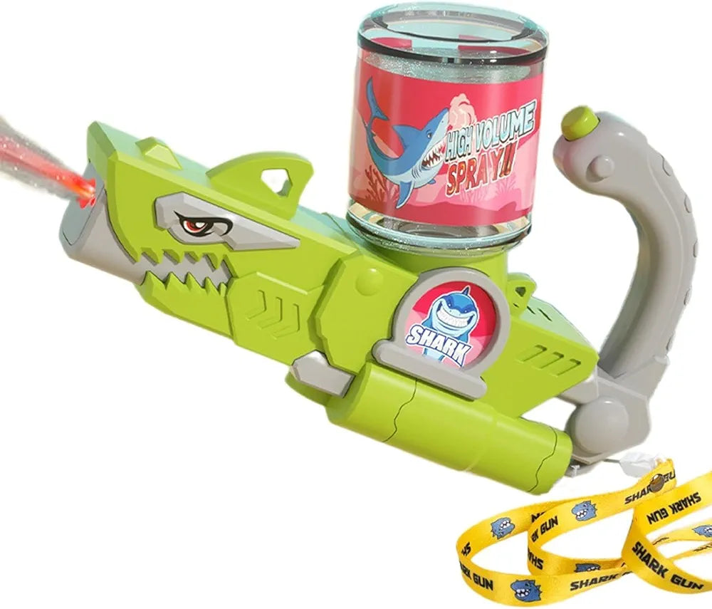 Dinosaur pistol Shark Mist Spray Water Toy, designed for children aged 3 and up.a playful shark design and sprays The toy is made of durable, non-toxic plastic and is suitable for outdoor activities like play