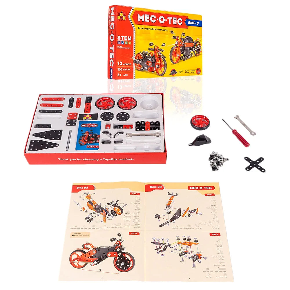 MEC - O - Tec Bike 3 Metal Construction Toy, Building Blocks, Educational Toys for 6+ yrs Boys and Girls