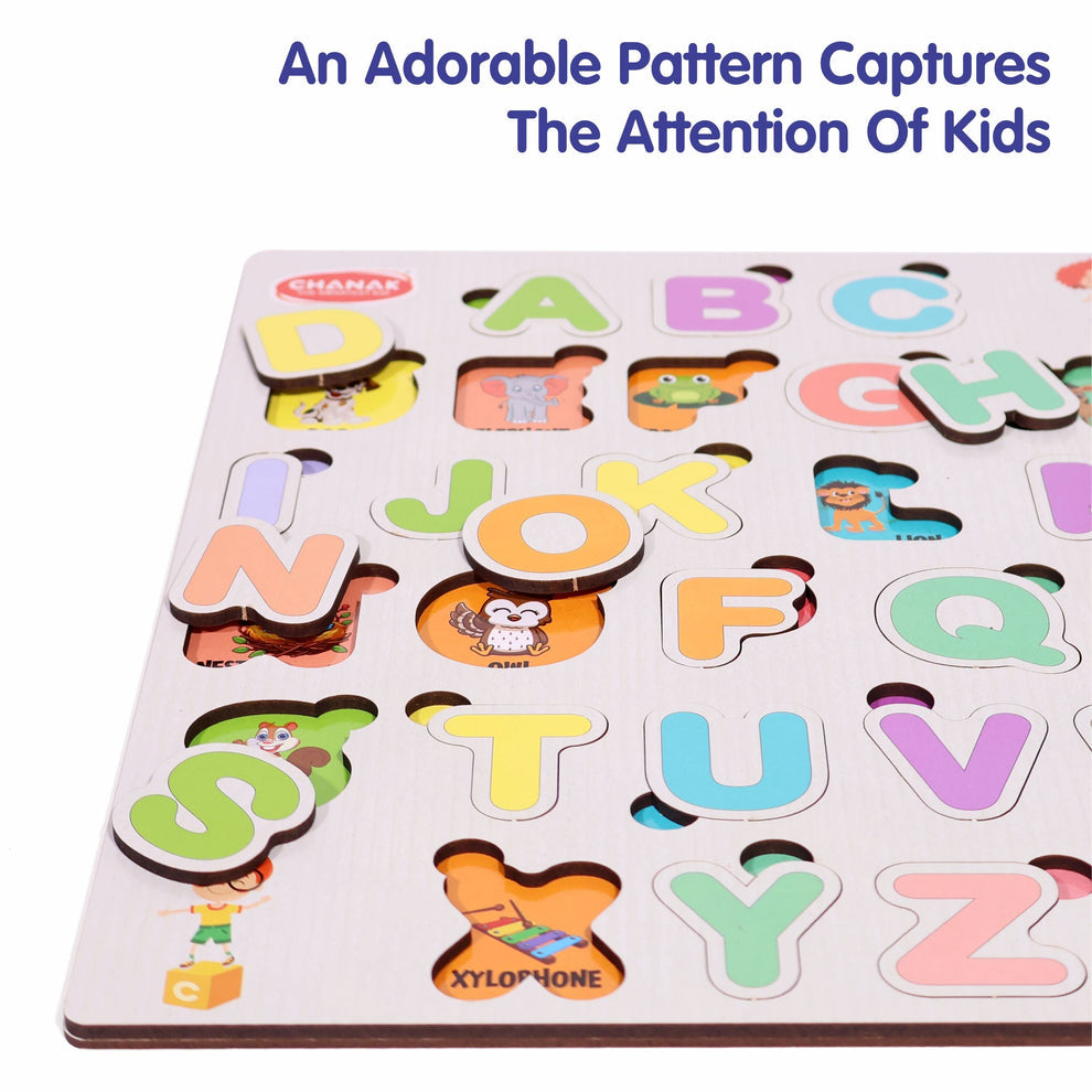 Chanak Wooden Educational Puzzle,Alphabets Montessori Learning Set for Toddlers & Preschoolers Age 2+