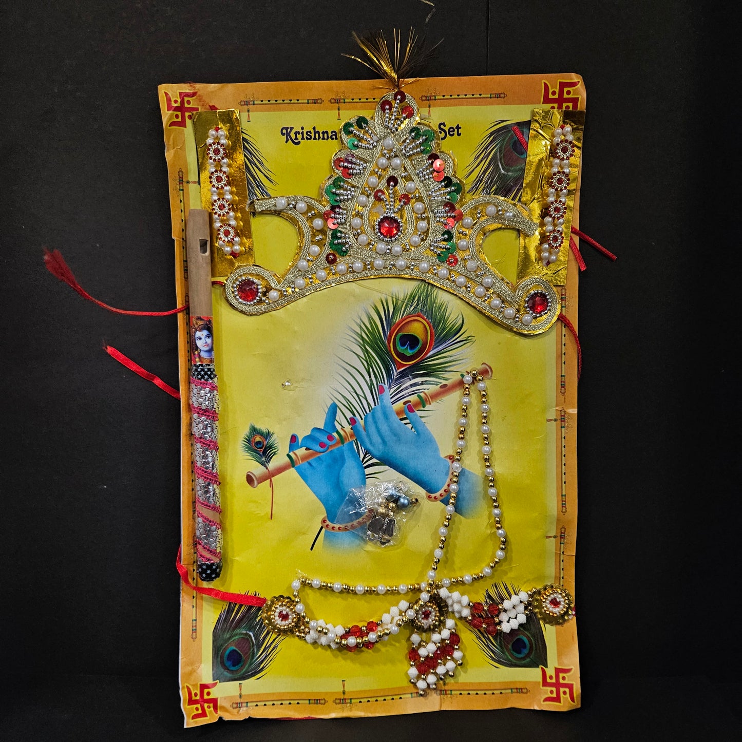Lord Krishna Janmashtami jewellery with flute set for kids