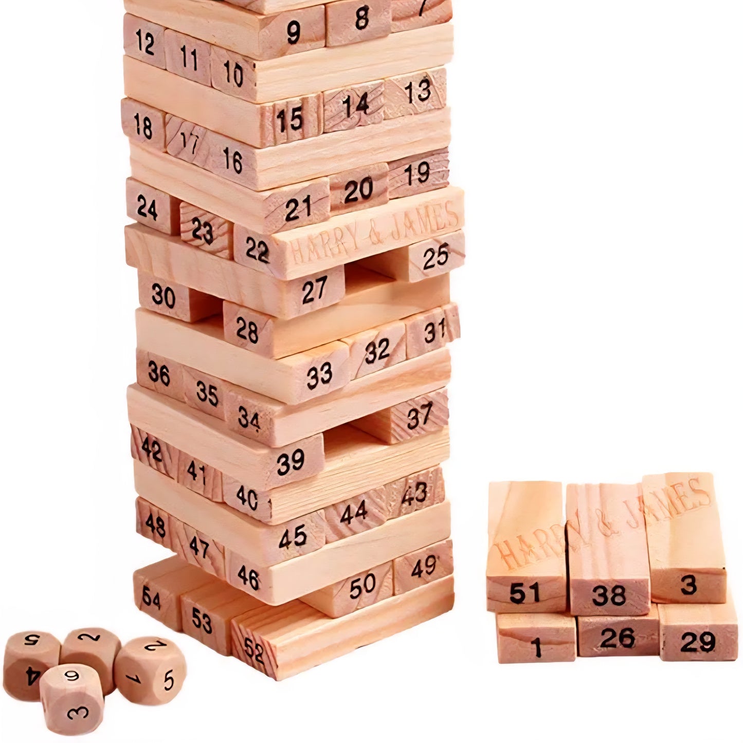 Wooden Building Blocks Puzzle Game 54 Pcs Challenging 4pcs Dice Wooden Blocks Stacking Game Maths,Tumbling Tower 54 Pcs with 4 Dices Game for Adults & Kids.