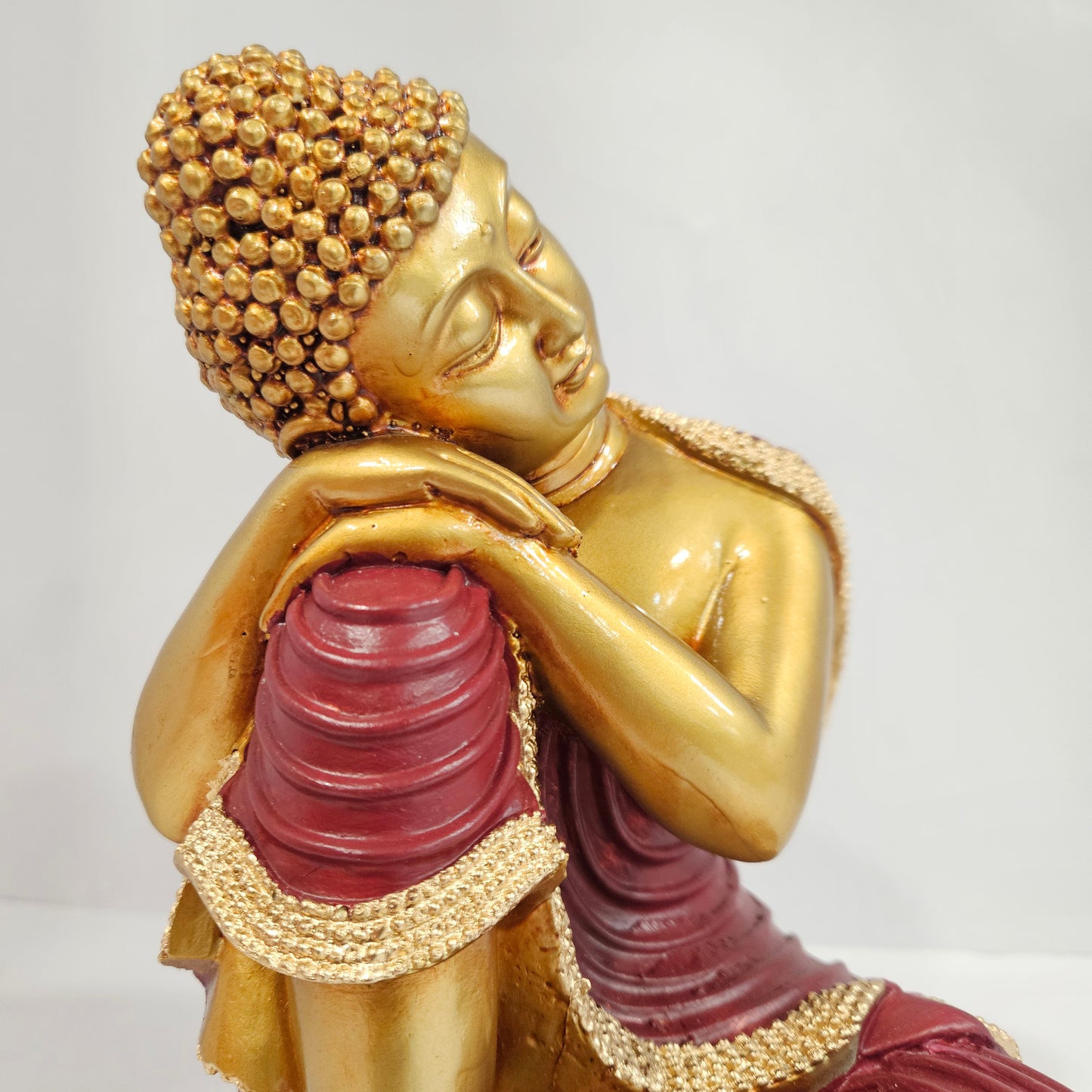 Sitting Buddha Statue Idol Buddha Figure Gold Foli Work Resin Made Light Weight Statue Perfect Home decor