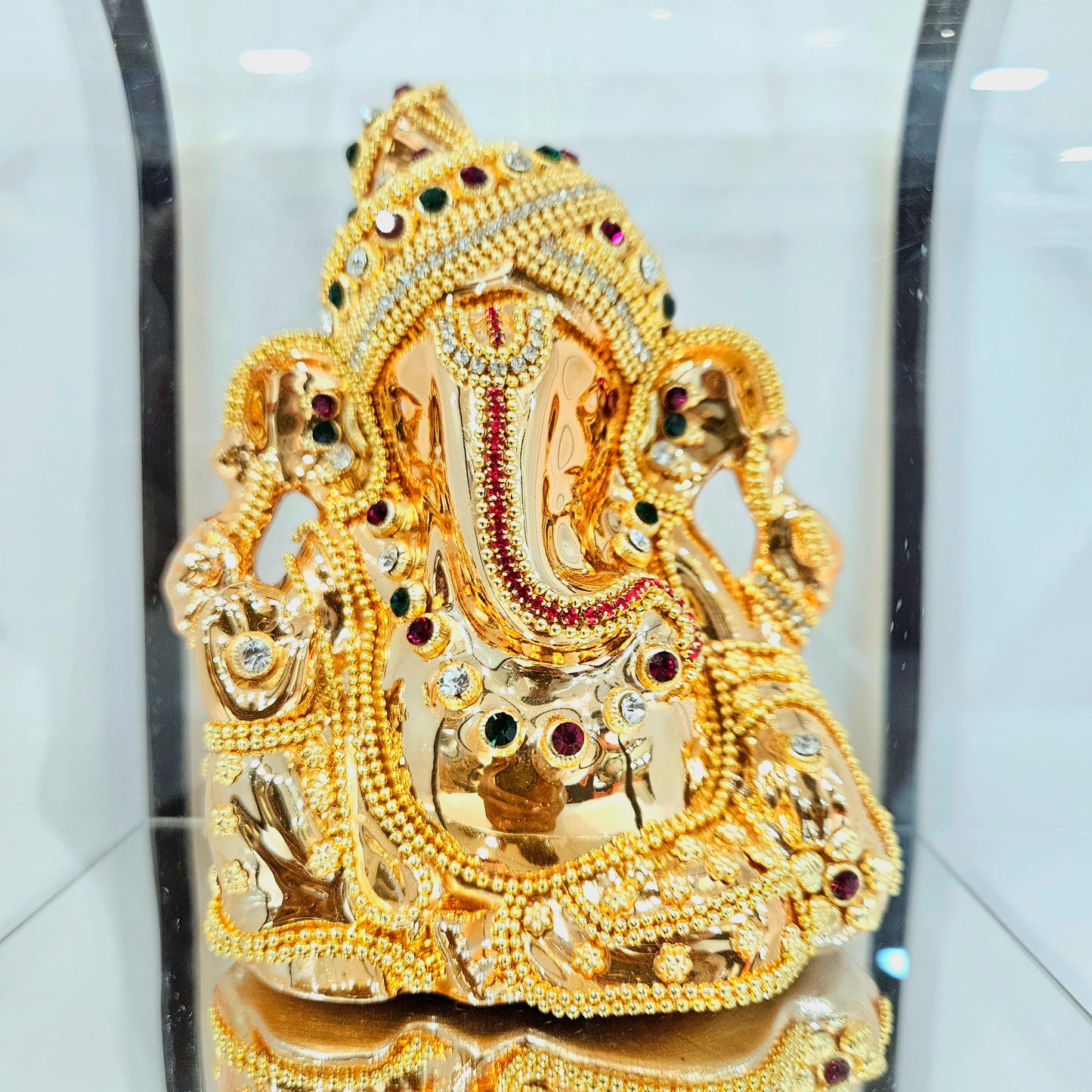 Imported 24carat Gold Plated Cabin Idol with stones Decorated of Ganesha with Full Decorate for Puja Room Or Home Decor