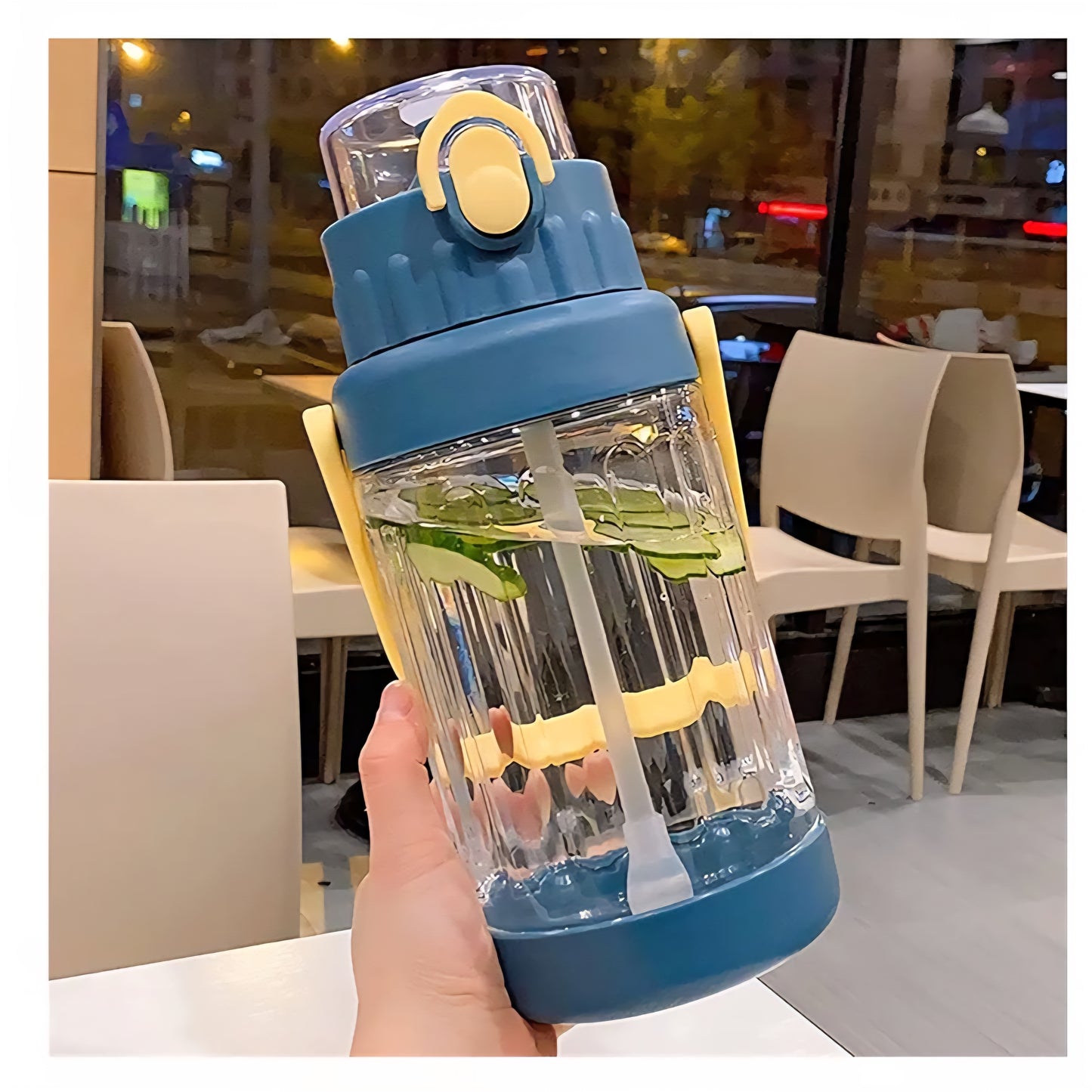 Refillable Water Bottles, Cute Bear Water Bottle with Straw, Portable Handle Plastic Sports Large Bike Bottles, Sports Water Bottle