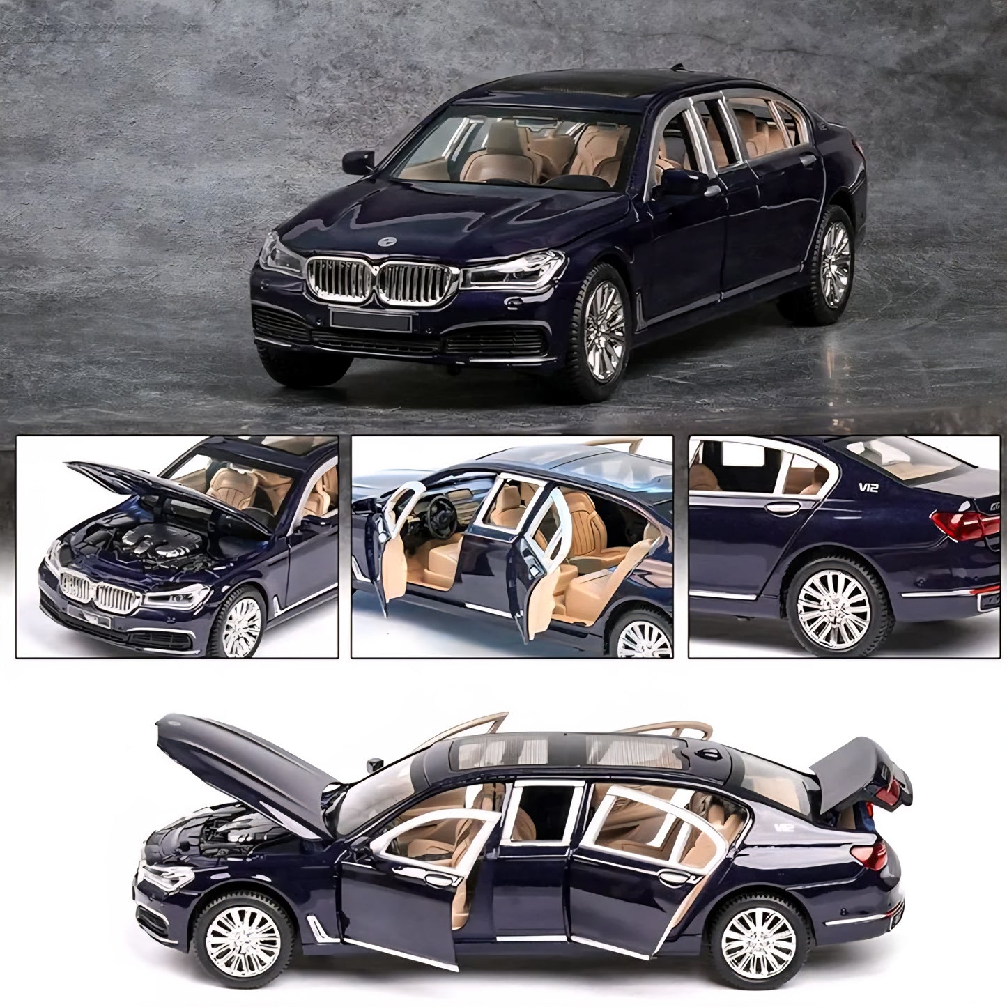 Die-Cast BMW Pull Back Sedan with 6 Openable Doors Lights & Music