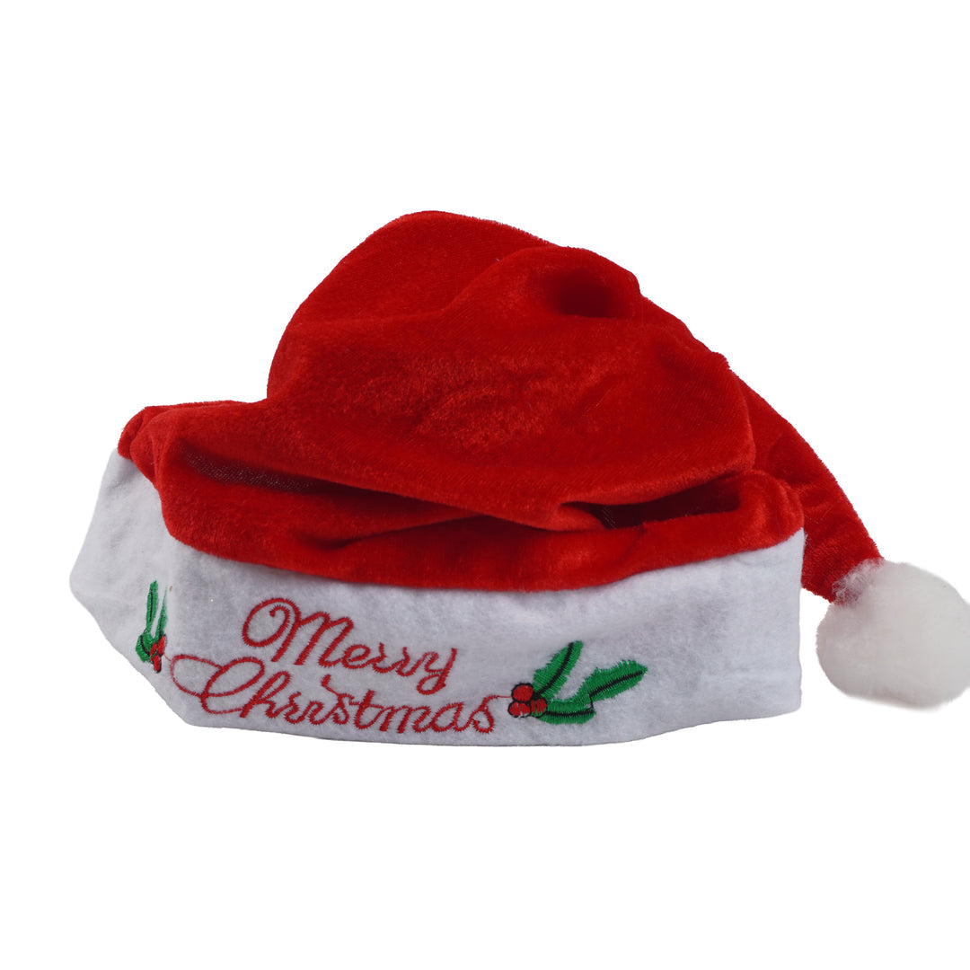 Christmas Unisex Adult Velvet Hat Printed with Merry Christmas Red