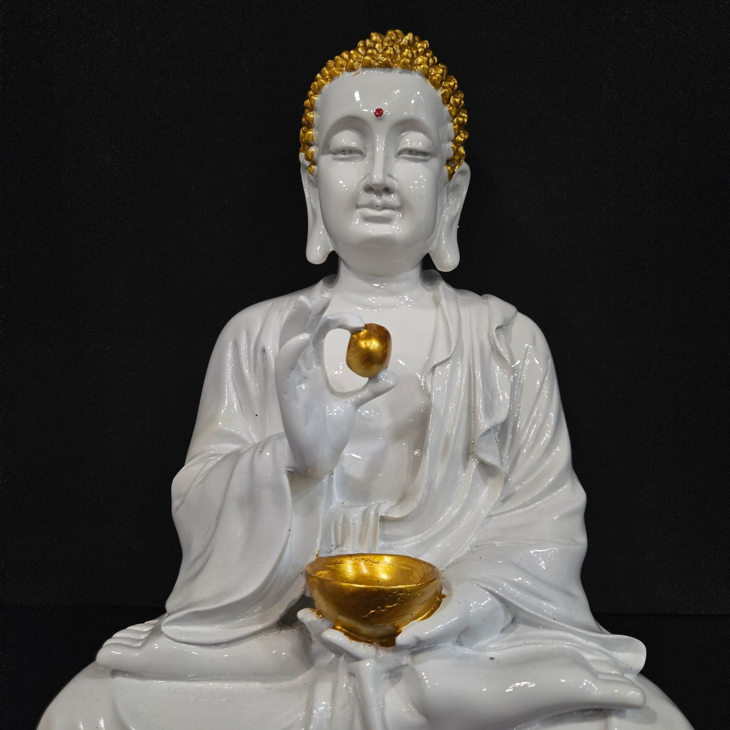 Buddha Statue for Home Decor Diwali Office Corporate Gift Meditation Showpiece Figurine White Gold