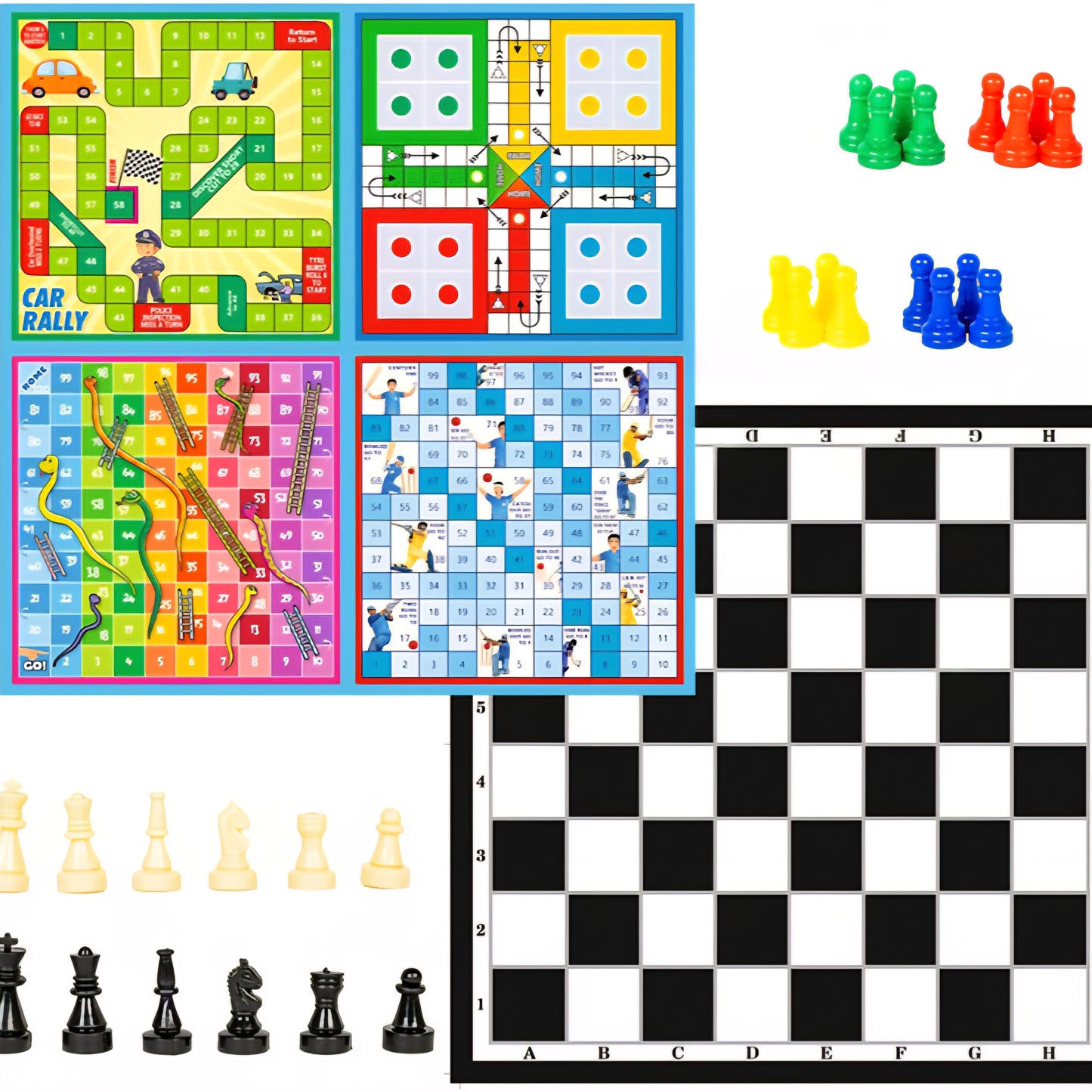 Premium Quality 5 in 1 Chess Junior Deluxe Brain Booster Board Game Board Strategy & War Board Game