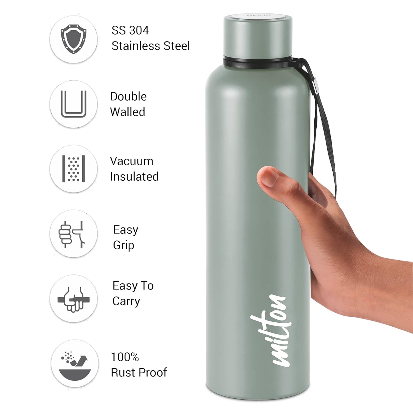 MILTON Torque 500 ISI Certified Stainless Steel Water Bottle, Leak Proof, Rust Proof, Single walled,1 Yr Warranty, Ideal Sipper Water Bottle for School Kids Bottle,500ml