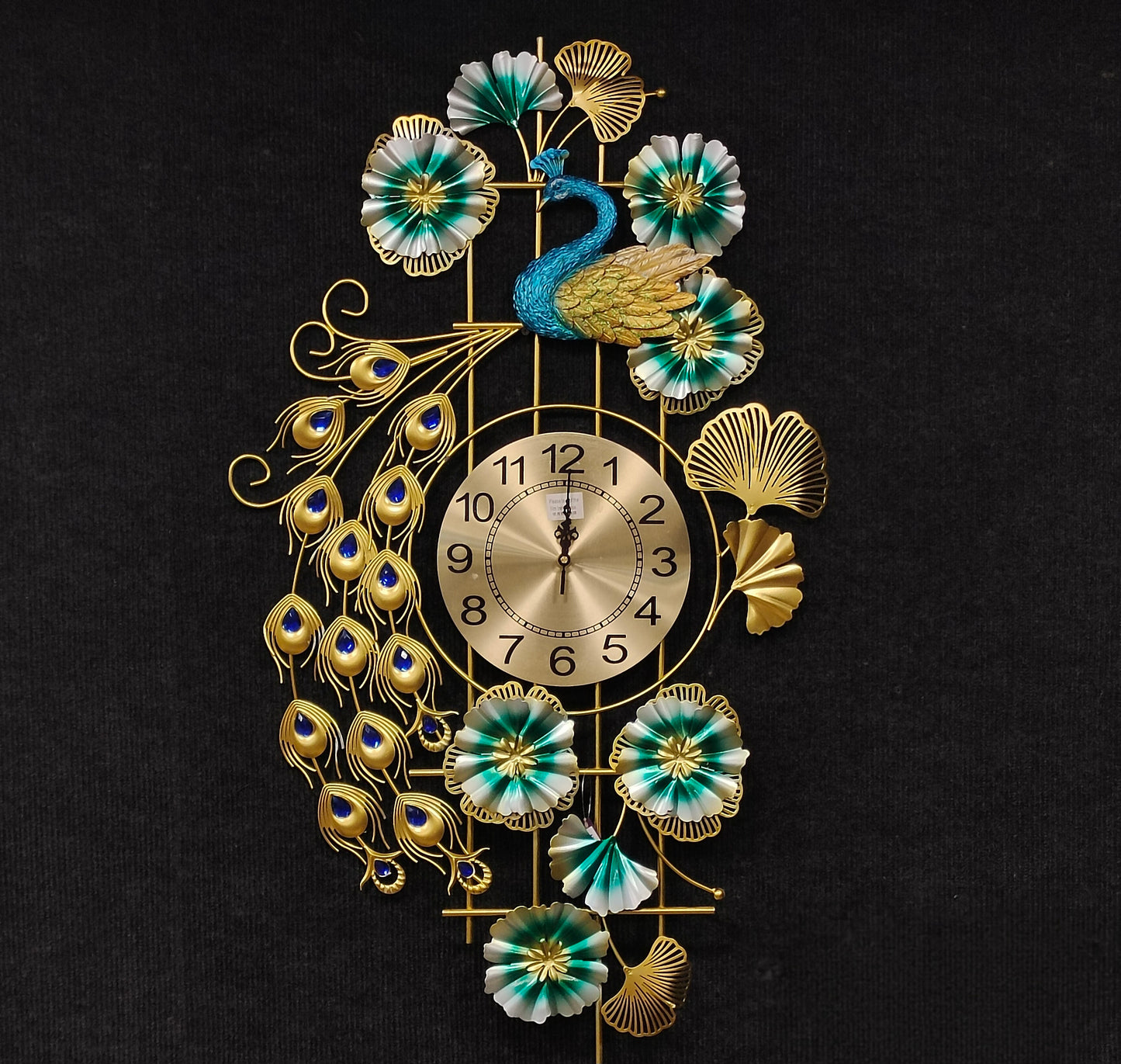 Decorative Golden & Green peacock wall Clock for Home Decor