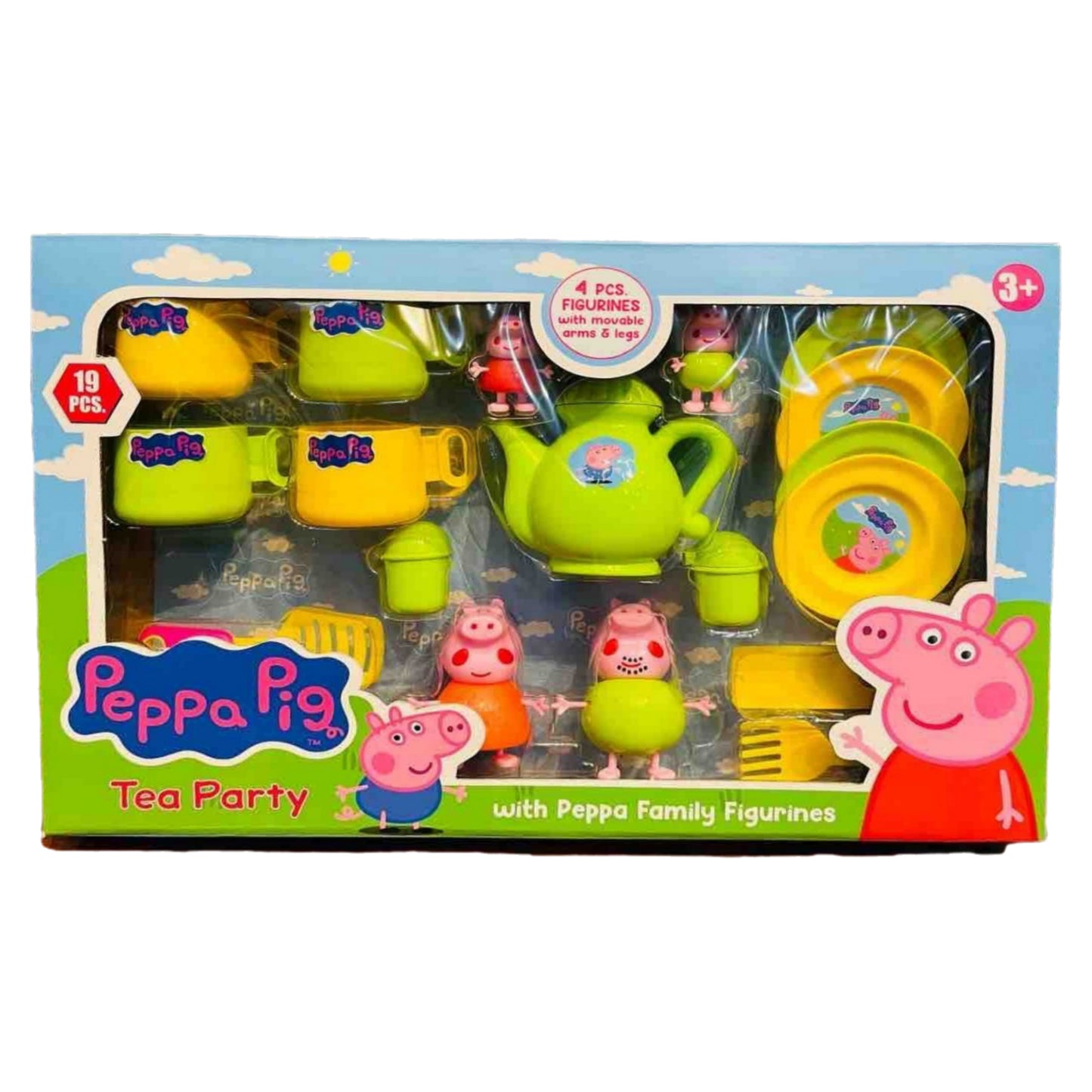 Peppa Pig Tea Party Set with Peppa Family Figures - 19 Pieces Kitchen Tea Set Toy for Kids