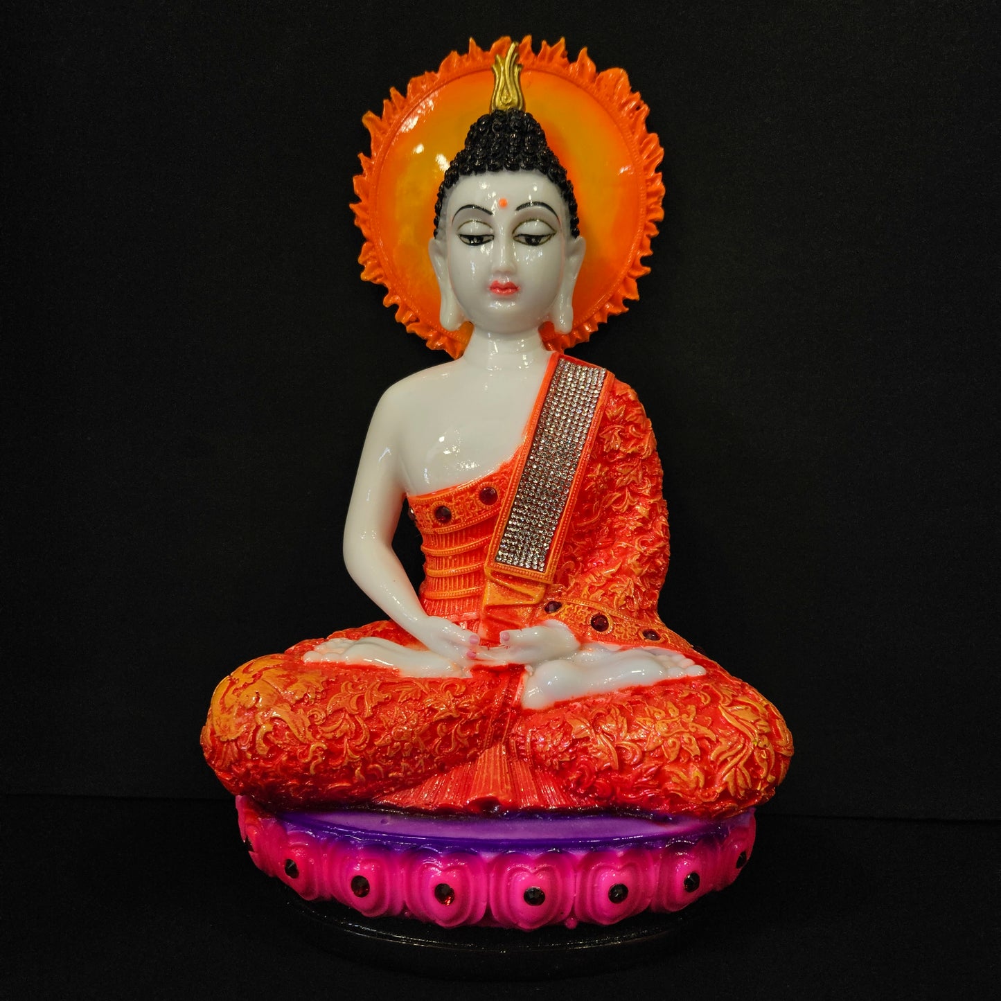 Lord Buddha White with attractive and stones designed Idol for Living & Drawing Room