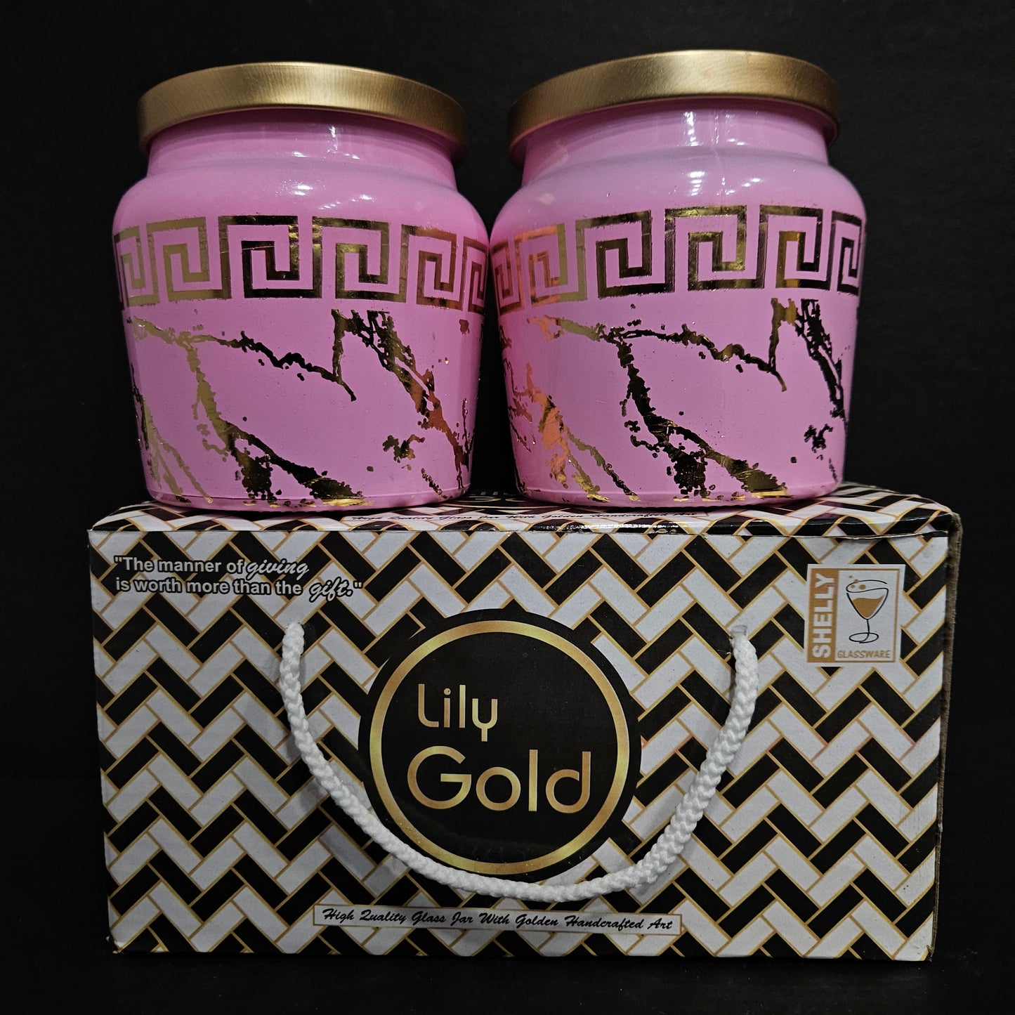 Lily gold 2 piece galss Storage container with Lid for Return gifts