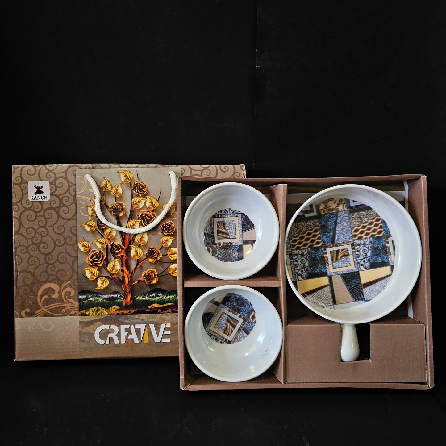 Kanch creative 2 pieces bowls & 1 pan set perfect for Return gifting